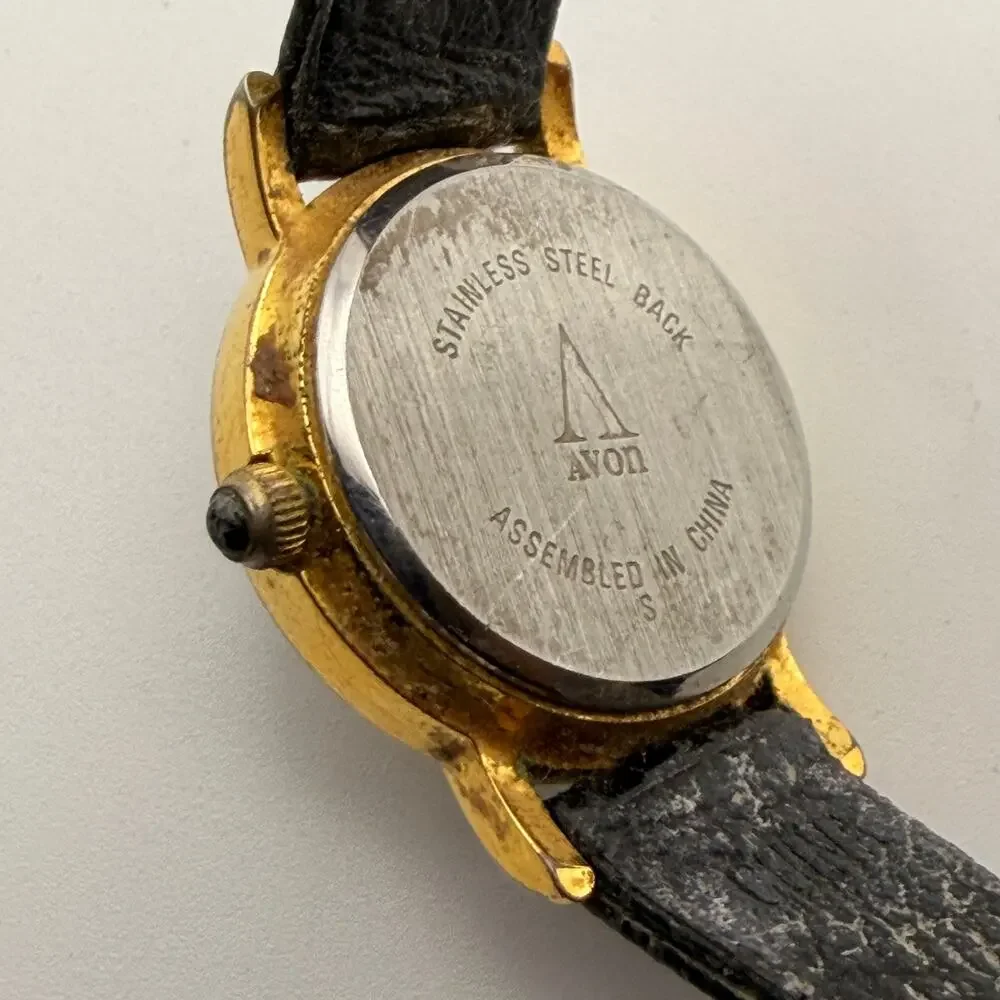 Vintage Avon Floating Rhinestone Quartz Watch - Gold Tone Working New Battery